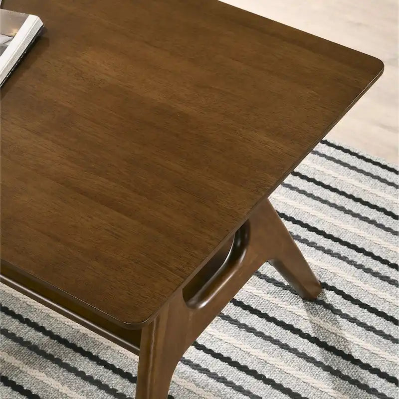 Roundhill Furniture Arona Mid-Century Modern Wood End Table with Shelf