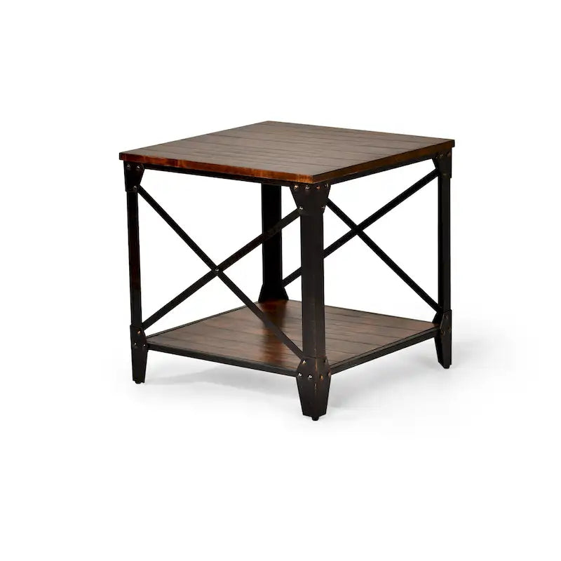 Steve Silver Fischer Solid Wood and Iron Rustic Square Side Table