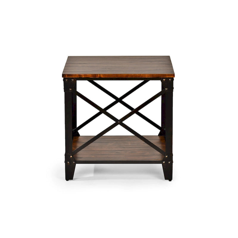 Steve Silver Fischer Solid Wood and Iron Rustic Square Side Table