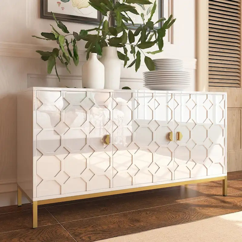 Clihome 3 Door Glossy Media Storage Sideboard Accent Cabinet