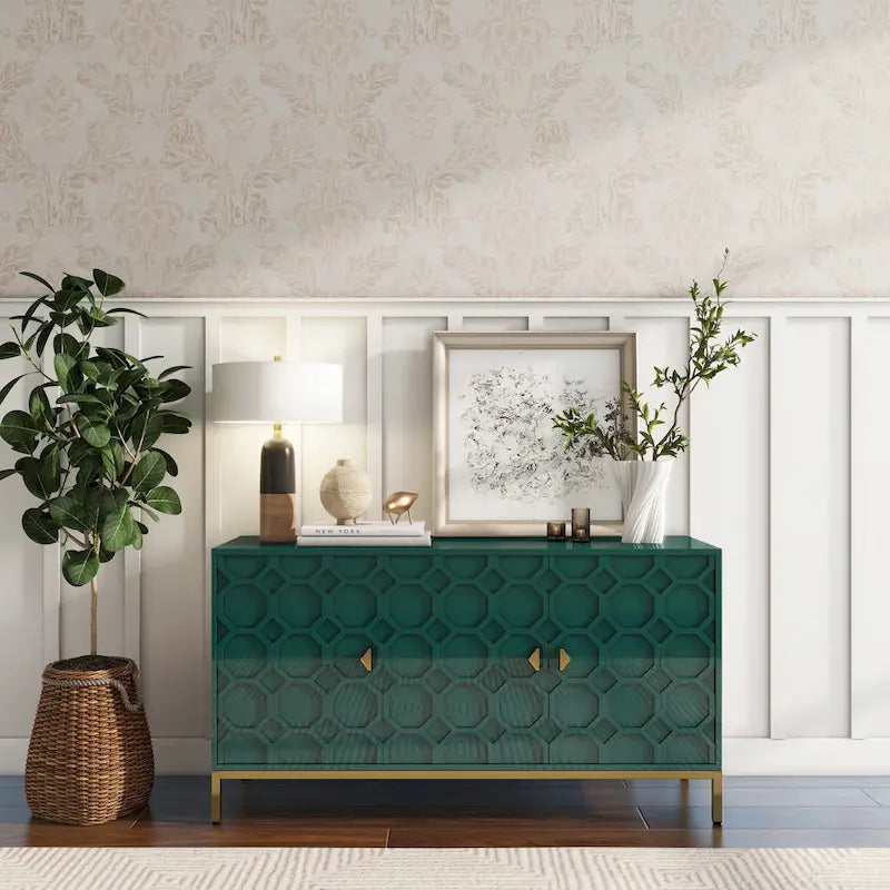 Clihome 3 Door Glossy Media Storage Sideboard Accent Cabinet