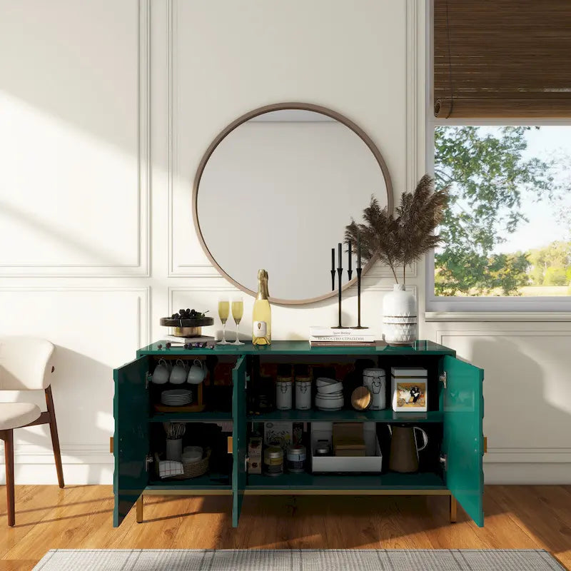 Clihome 3 Door Glossy Media Storage Sideboard Accent Cabinet