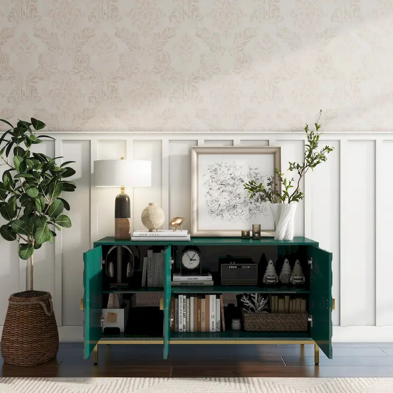 Clihome 3 Door Glossy Media Storage Sideboard Accent Cabinet