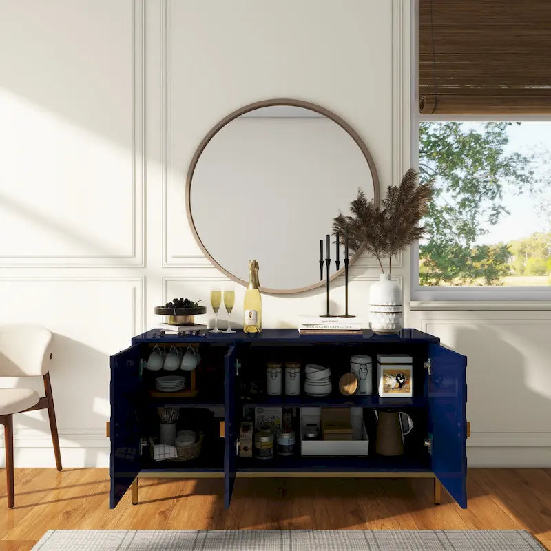 Clihome 3 Door Glossy Media Storage Sideboard Accent Cabinet