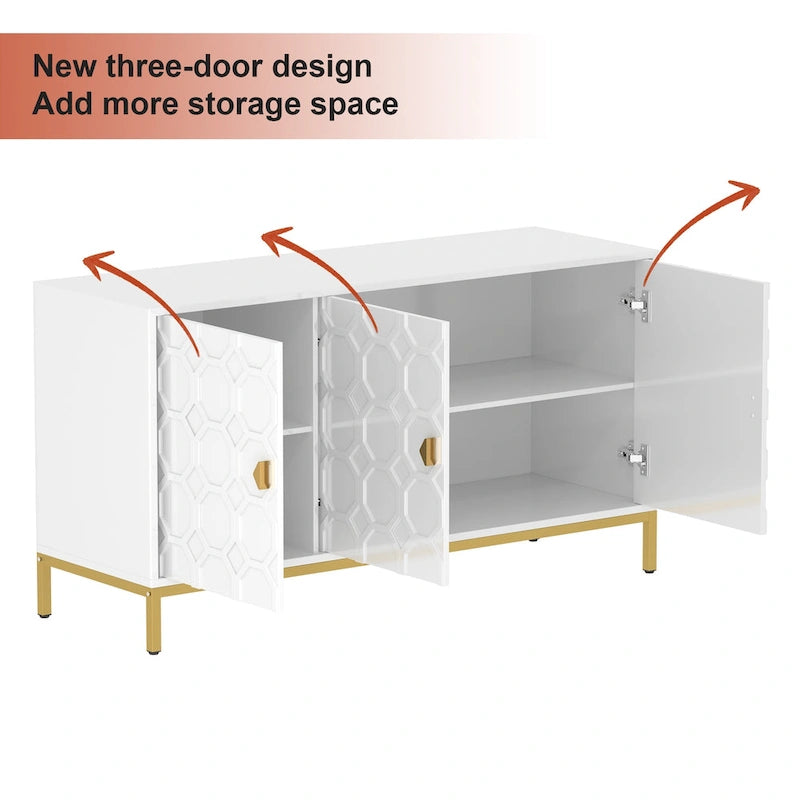 Clihome 3 Door Glossy Media Storage Sideboard Accent Cabinet