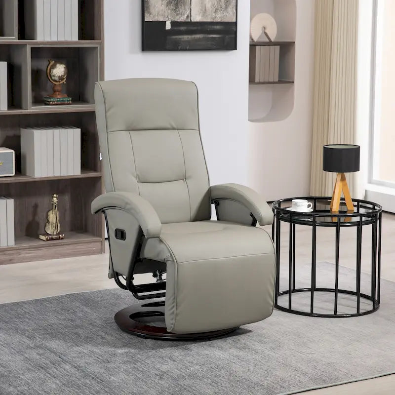 HOMCOM PU Recliner with Footrest, Lounge Chair with 135 Adjustable Backrest, Swivel Wood Base