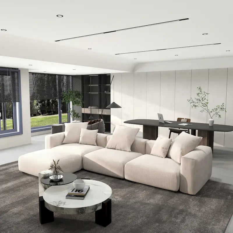 142 L-shape Oversized Corduroy Sectional Sofa Classic Deep Couch with Ottoman