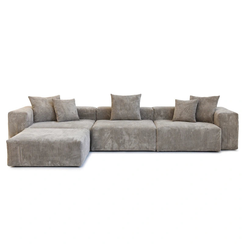 142 L-shape Oversized Corduroy Sectional Sofa Classic Deep Couch with Ottoman