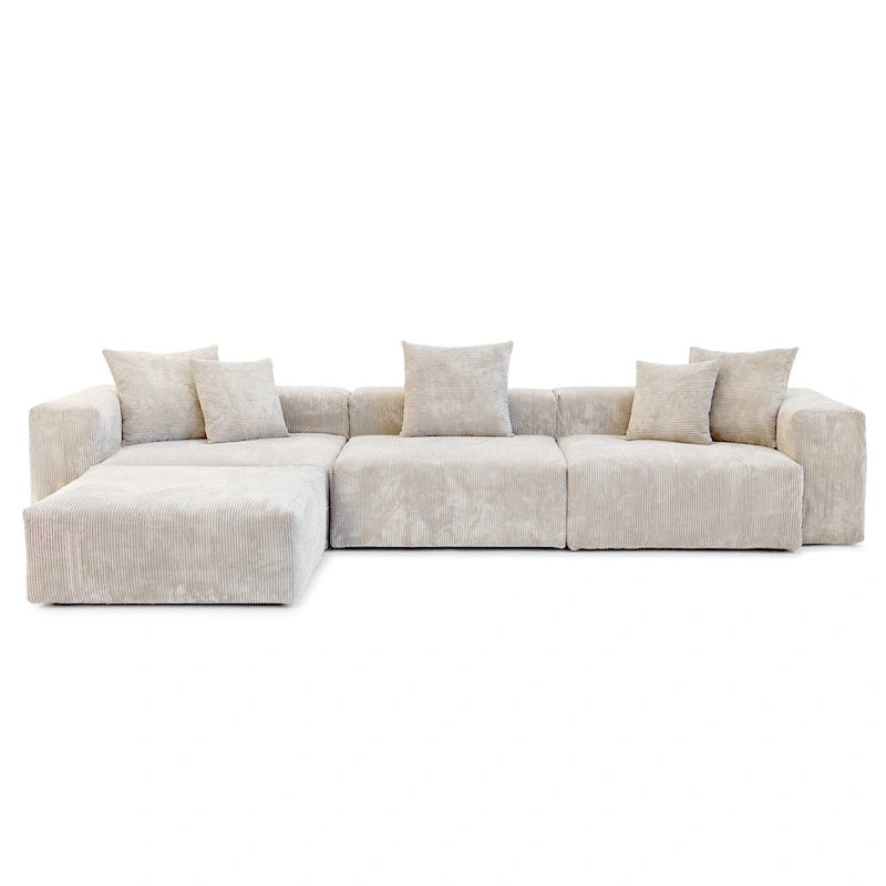 142 L-shape Oversized Corduroy Sectional Sofa Classic Deep Couch with Ottoman