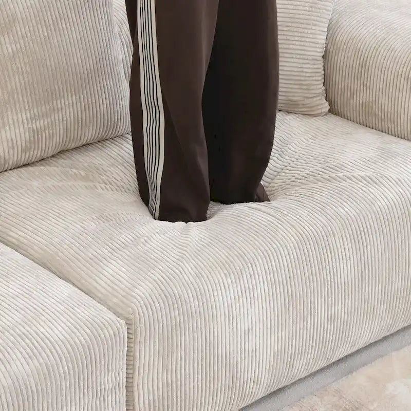 142 L-shape Oversized Corduroy Sectional Sofa Classic Deep Couch with Ottoman