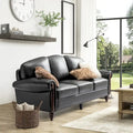 Eduard 84 Traditional Genuine Leather Sofa with Carved Wood Legs by HULALA HOME