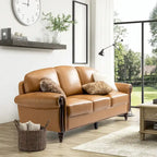 Eduard 84 Traditional Genuine Leather Sofa with Carved Wood Legs by HULALA HOME
