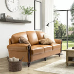 Eduard 84 Traditional Genuine Leather Sofa with Carved Wood Legs by HULALA HOME
