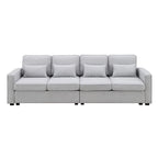 104Upholstered Sofa Couch with Armrest Pockets and 4 Pillows, 4-Seater Modern Linen Fabric Sofa Minimalist Style Couches