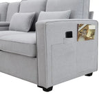 104Upholstered Sofa Couch with Armrest Pockets and 4 Pillows, 4-Seater Modern Linen Fabric Sofa Minimalist Style Couches