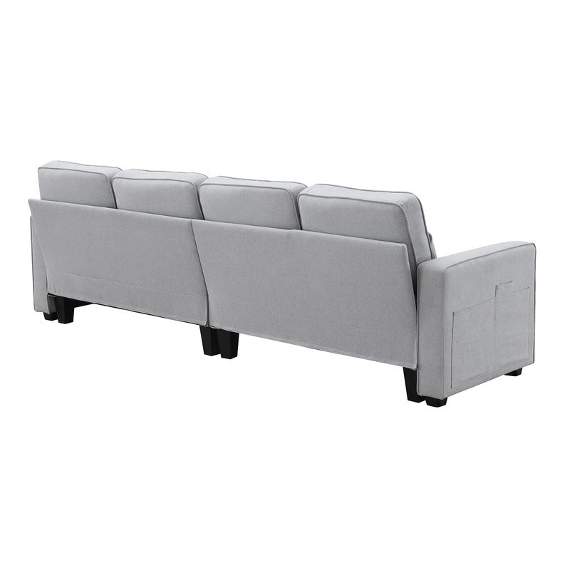 104Upholstered Sofa Couch with Armrest Pockets and 4 Pillows, 4-Seater Modern Linen Fabric Sofa Minimalist Style Couches