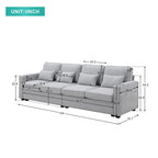 104Upholstered Sofa Couch with Armrest Pockets and 4 Pillows, 4-Seater Modern Linen Fabric Sofa Minimalist Style Couches