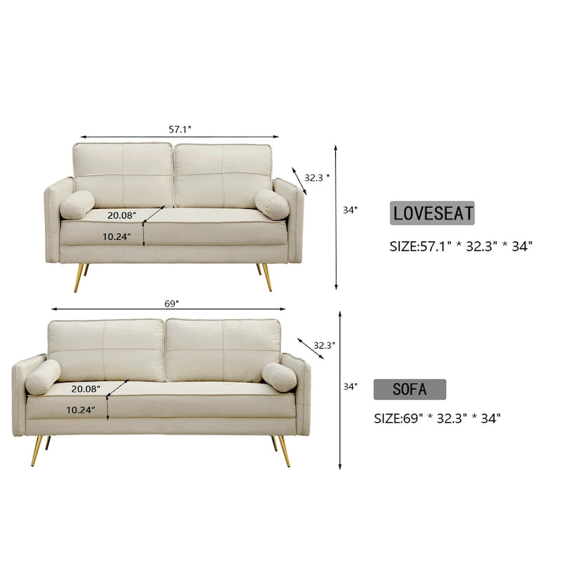 2 Piece Loveseat and Sofa Living Room Set