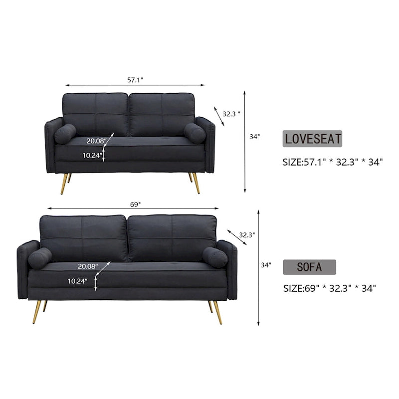 2 Piece Loveseat and Sofa Living Room Set