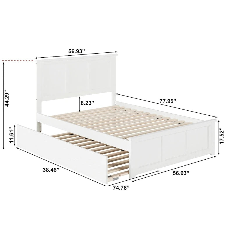 Madison White Full Platform Bed with Twin Trundle