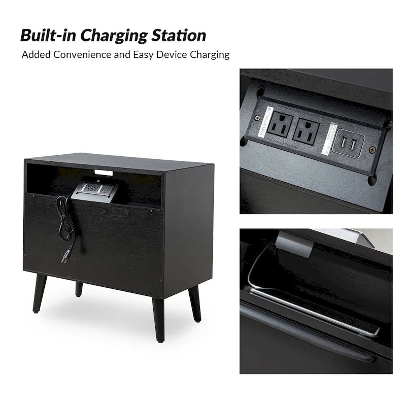 Kay Mid-century Modern 2 - Drawer Nightstand with Built-In Outlets and USB by HULALA HOME