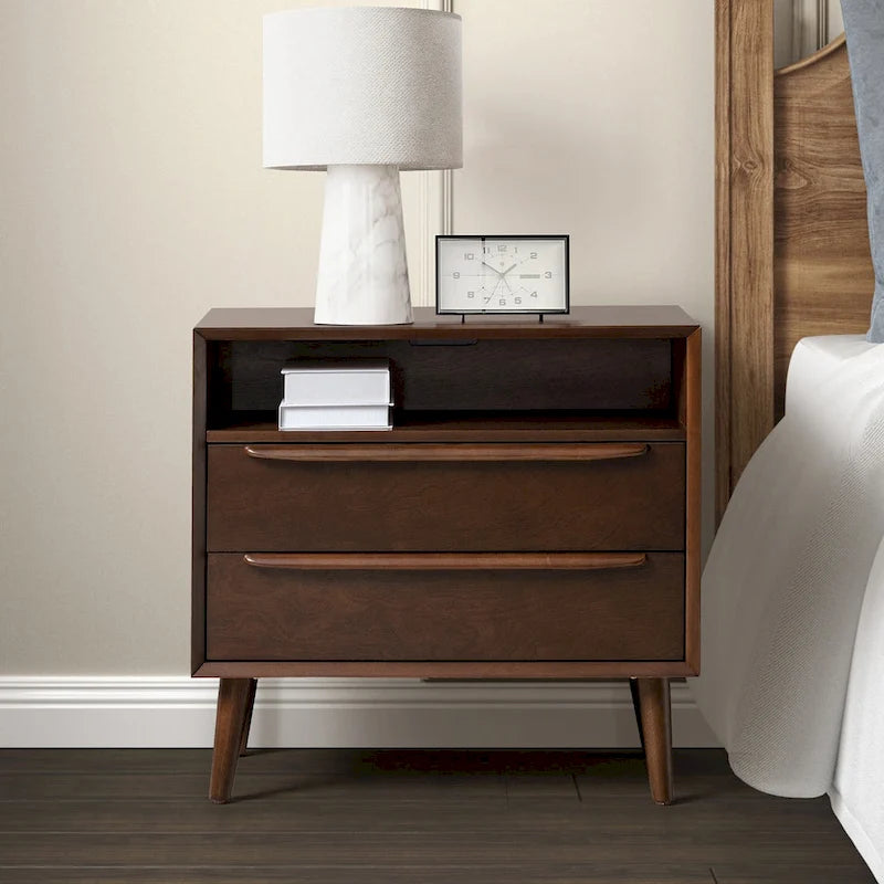 Kay Mid-century Modern 2 - Drawer Nightstand with Built-In Outlets and USB by HULALA HOME