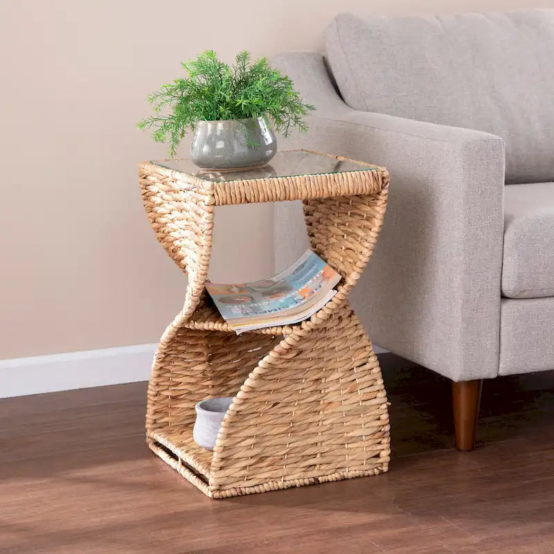 SEI Furniture Nivvan Coastal Natural Woven Fiber Side Table