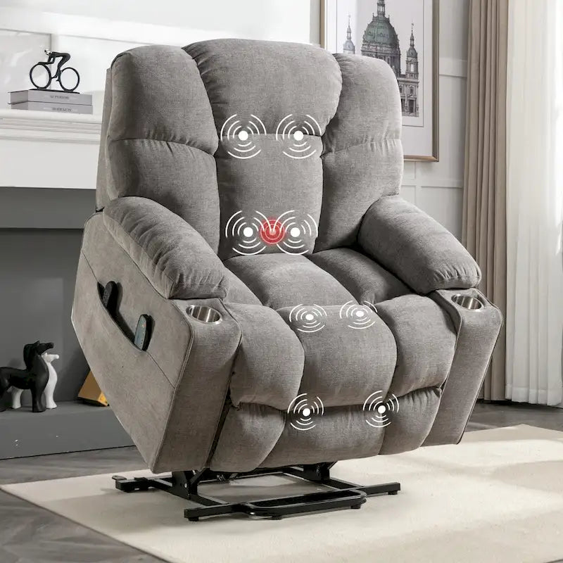 Power Lift Recliner Chair With Electric Massage And Heat For Elderly With 2 Cup Holders