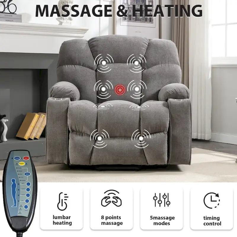 Power Lift Recliner Chair With Electric Massage And Heat For Elderly With 2 Cup Holders