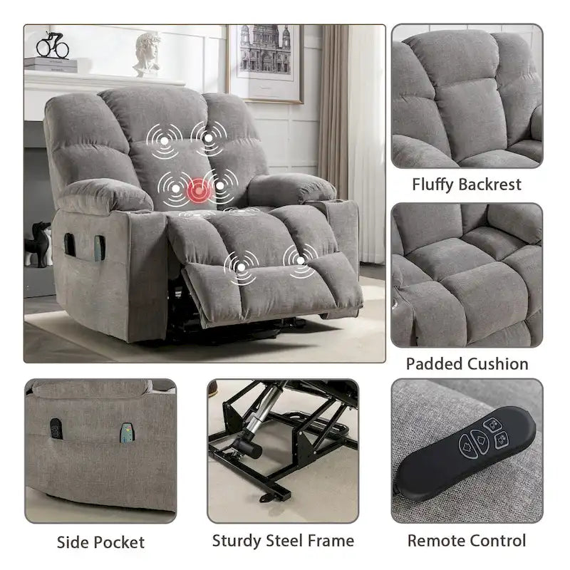 Power Lift Recliner Chair With Electric Massage And Heat For Elderly With 2 Cup Holders