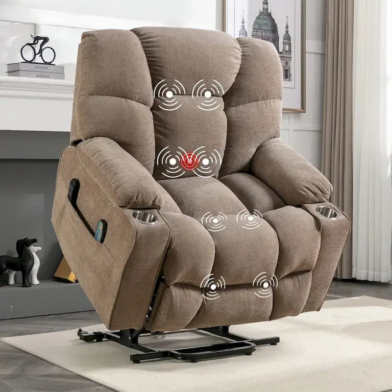 Power Lift Recliner Chair With Electric Massage And Heat For Elderly With 2 Cup Holders