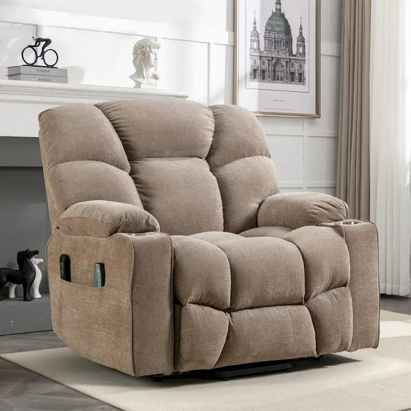 Power Lift Recliner Chair With Electric Massage And Heat For Elderly With 2 Cup Holders