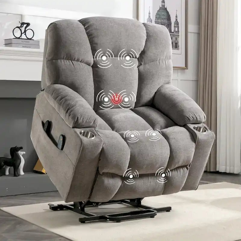 Power Lift Recliner Chair With Electric Massage And Heat For Elderly With 2 Cup Holders