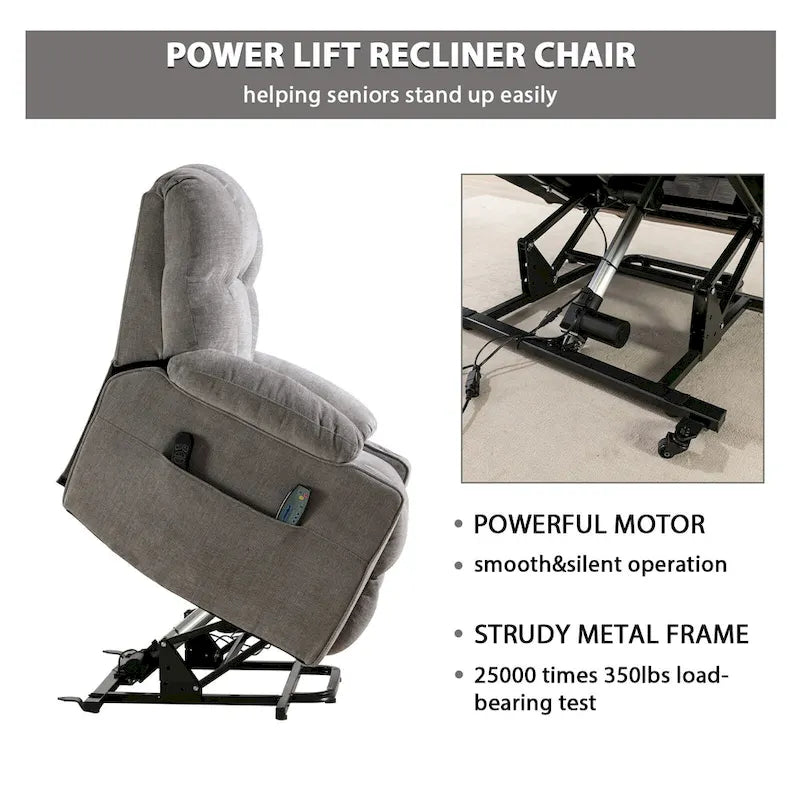Power Lift Recliner Chair With Electric Massage And Heat For Elderly With 2 Cup Holders