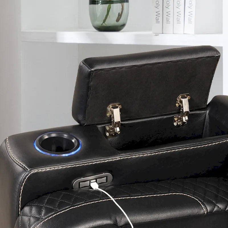 Electric Recliner Adjustable Headrest with USB Ports and Cup Holders Home Theater Seating Reclining Chair Hidden Arm Storage