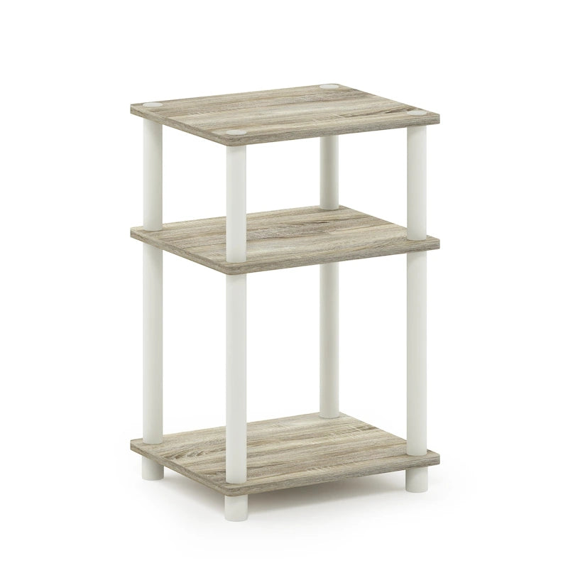 Furinno Just 3-Tier Turn-N-Tube End Table, Sonoma Oak/White