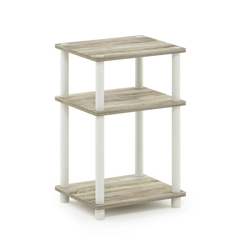 Furinno Just 3-Tier Turn-N-Tube End Table, Sonoma Oak/White