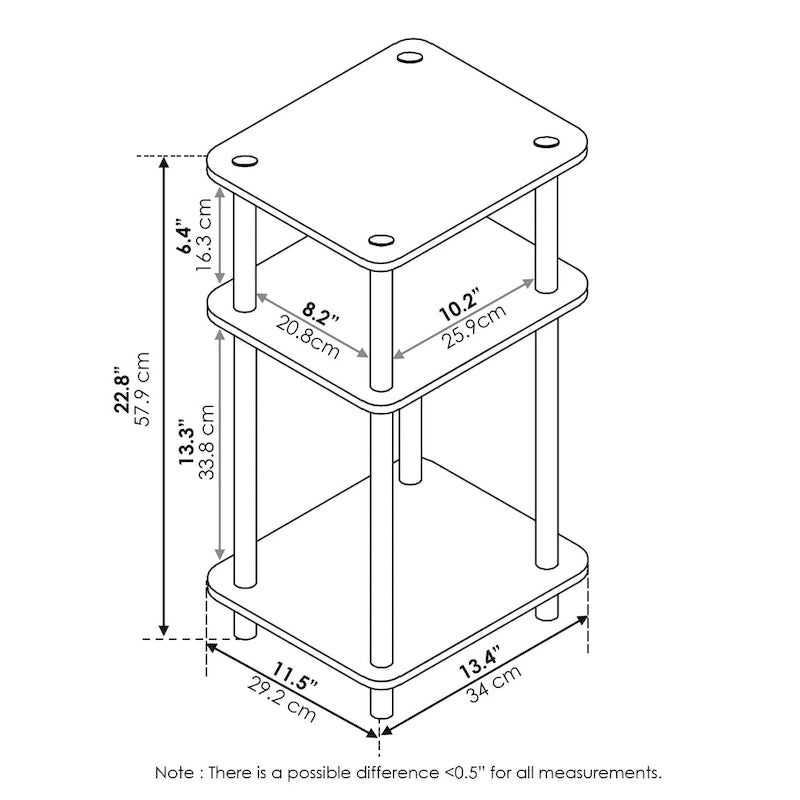 Furinno Just 3-Tier Turn-N-Tube End Table, Sonoma Oak/White
