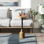 COZAYH Farmhouse Pedestal End table, Rustic Wood Drink Table with Base, Round Martini Table for Small Space Living Room