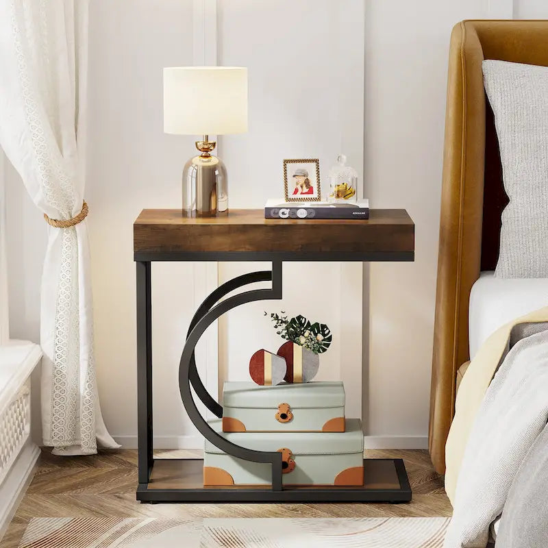 Narrow Side Table White Gold Side Table C Shaped End Table Modern Bedside Table Small Side Table for Couch Living Room