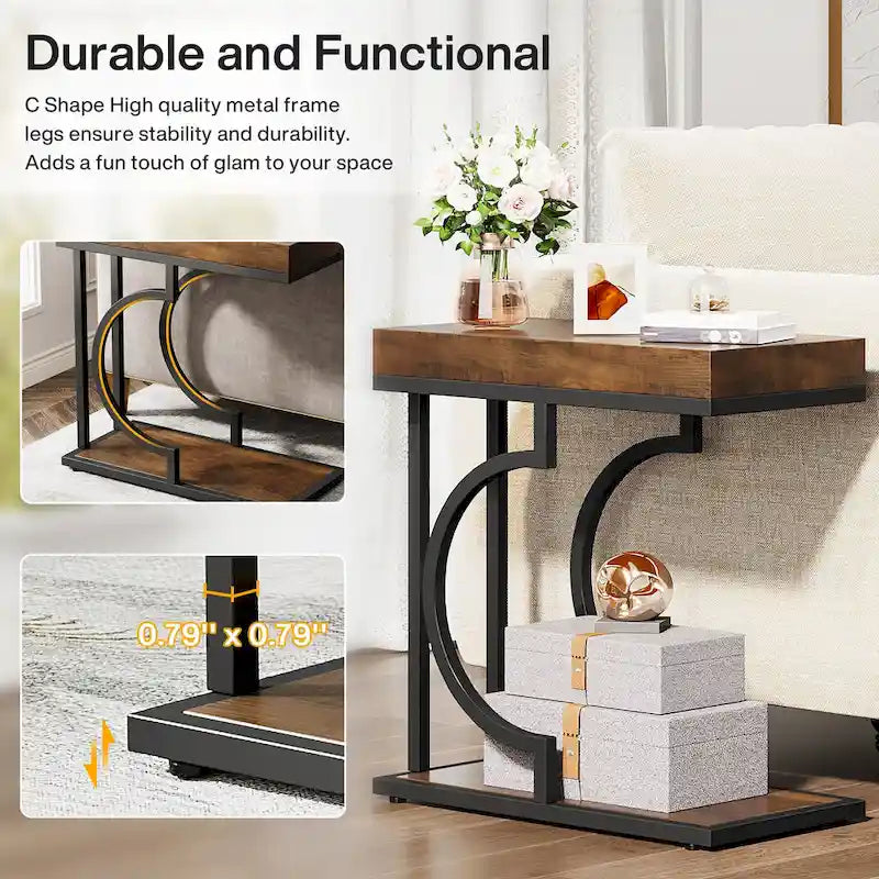Narrow Side Table White Gold Side Table C Shaped End Table Modern Bedside Table Small Side Table for Couch Living Room