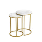Round Nesting End Table Set Iron and Marble Accent Table - 15.7x21.5 inch & 13.7x19.7 inch