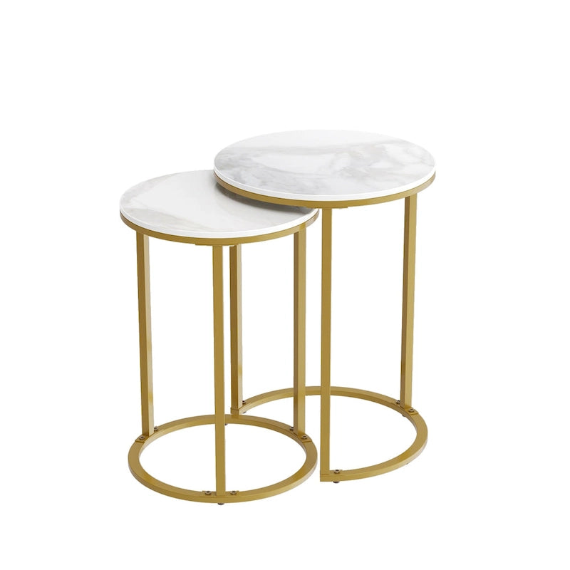 Round Nesting End Table Set Iron and Marble Accent Table - 15.7x21.5 inch & 13.7x19.7 inch