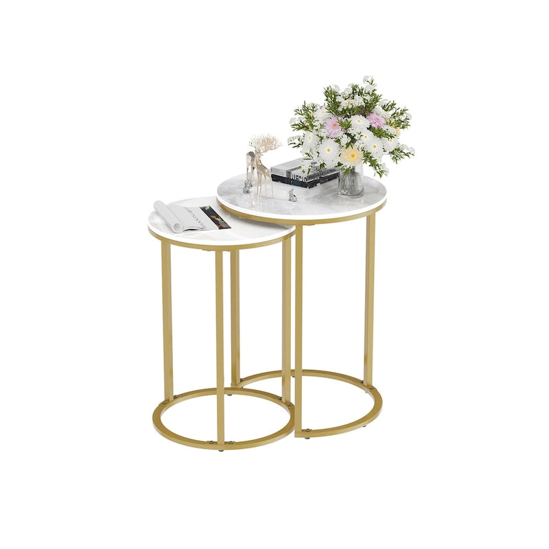 Round Nesting End Table Set Iron and Marble Accent Table - 15.7x21.5 inch & 13.7x19.7 inch