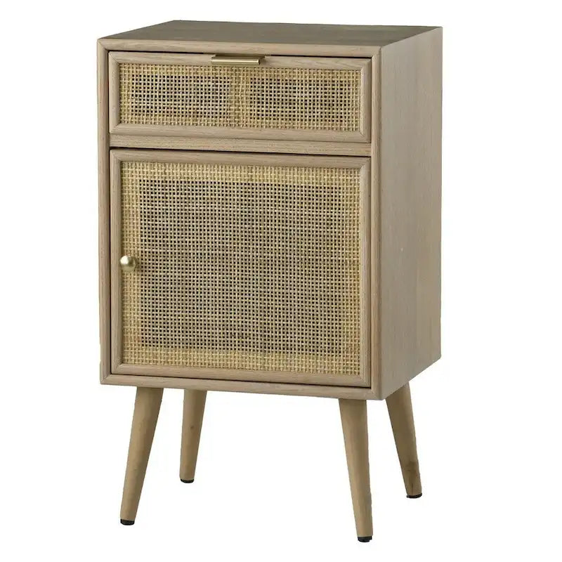 28 Inch Accent Cabinet, 1 Drawer, Pine, Woven Rattan Design - 28 H x 13.5 W x 16.5 L Inches