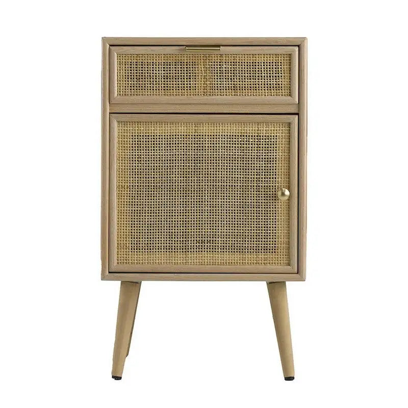 28 Inch Accent Cabinet, 1 Drawer, Pine, Woven Rattan Design - 28 H x 13.5 W x 16.5 L Inches