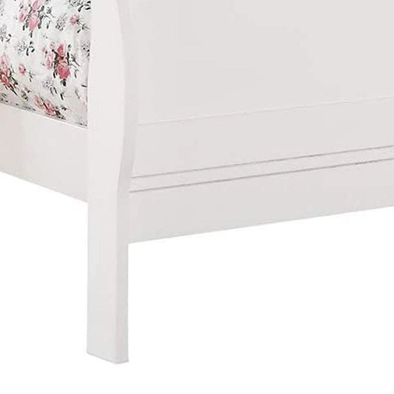 Transitional Panel Design Sleigh Eastern King Size Bed, White