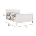 Transitional Panel Design Sleigh Eastern King Size Bed, White