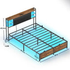 Bed Frame with Storage Upholstered Headboard and Charging Station and RGB LED Lights
