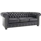 Hancock Tufted Black Italian Chesterfield Leather Sofa